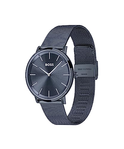 BOSS Skyliner Qtz Basic Slim Blue Round Dial Men's Watch|Ionic Plated Dark Blue Steel Material|Blue Color Band - 1513827