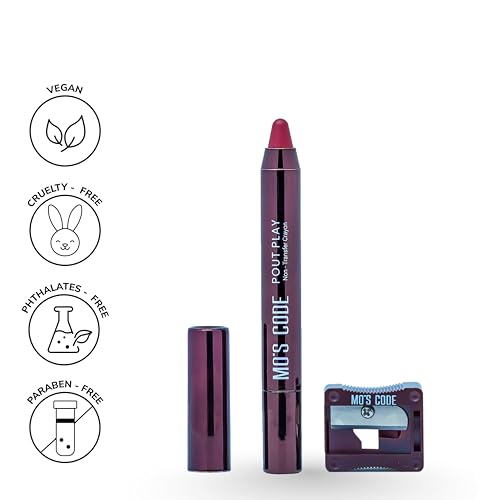 MO'S CODE-Pout Play-Non Transfer Crayon |Waterproof & Smudgeproof|Long wearning|Hydrating|Enriched with Vitamin E, Jojoba Oil, Shea Butter| 3 gm|