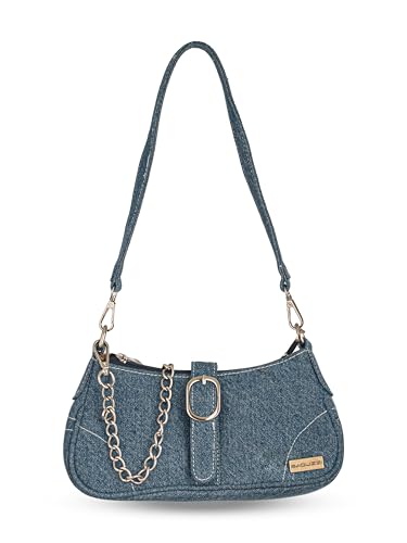 BAGUZZI Denim Sling Bag for Women, Chain Strap, Blue