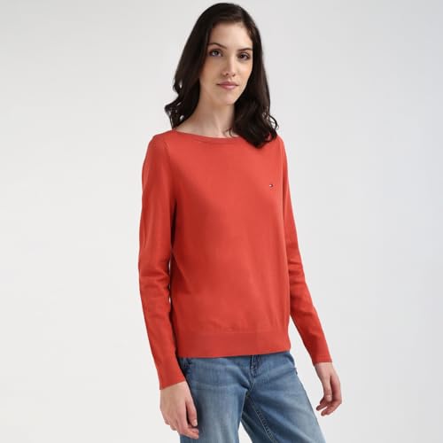 Tommy Hilfiger Red Organic Cotton Solid Women Regular Fit Sweater