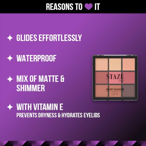 Staze 9to9 Oh My Shadow Eye Palette | Ultra-pigmented | 12 Hrs Long Lasting and Easily Blendable | Mix of Matte & Shimmer Eyeshadows | 01 Cocktail | 11g