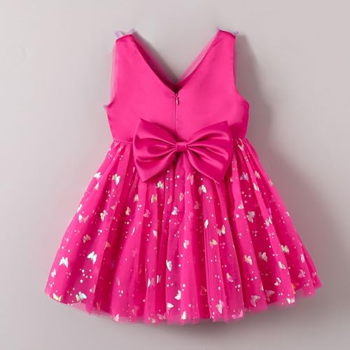 Hopscotch Girls Butterfly Applique Party Dress in Fuchsia Color for Age (4-5 Years)