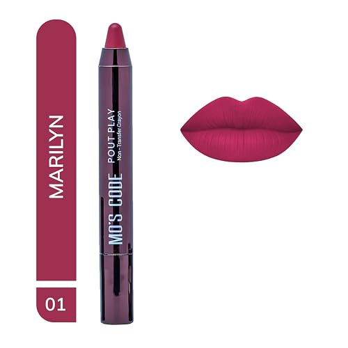 MO'S CODE-Pout Play-Non Transfer Crayon |Waterproof & Smudgeproof|Long wearning|Hydrating|Enriched with Vitamin E, Jojoba Oil, Shea Butter| 3 gm|