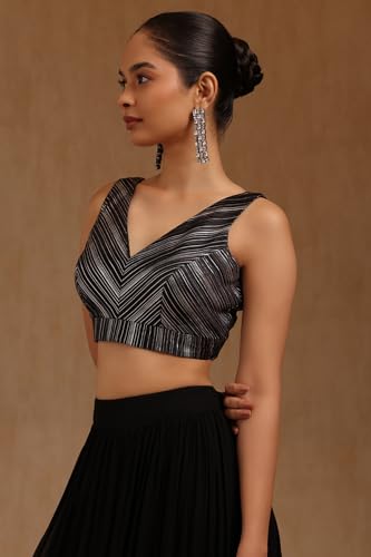 Soch Womens Black Satin Striped Padded Blouse