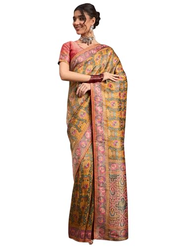 AKHILAM Women's Kanjivaram Woven Soft Silk Saree With Blouse Piece