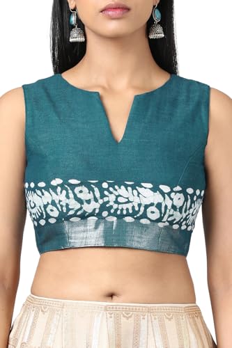 Soch Womens Teal Linen Batik Print Saree