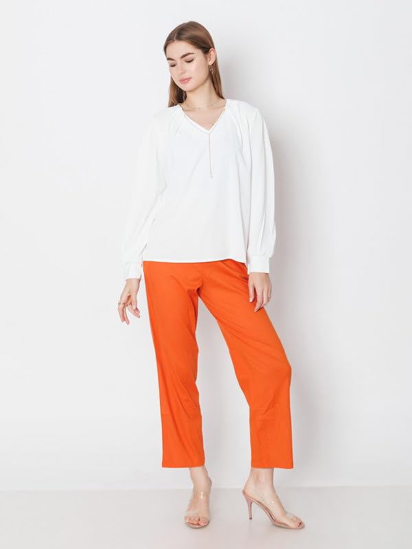 Zink London Women's Rust Solid Straight Fit Trouser