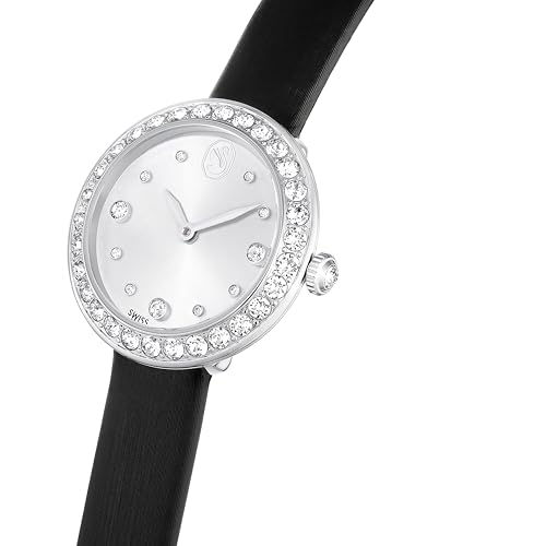 Swarovski Matrix Tennis Watch, Swiss Made, Leather Strap, Black, Stainless Steel, Black, strap
