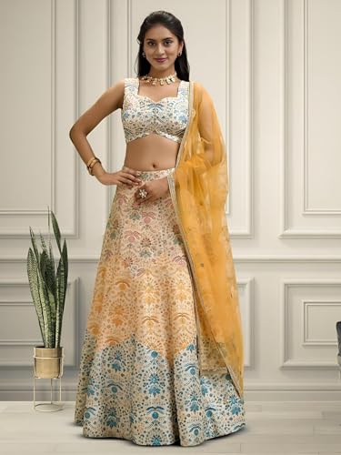 Zeel Clothing Women's Zari and Digital Print Work Art Silk Lehenga Choli with Dupatta (5073-Multi-Womens-Lehenga-Choli-New; Free Size)