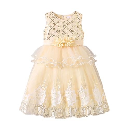 Hopscotch Baby Girls Knee Length Party Dresses in Cream Color For Ages (18-24 Months)