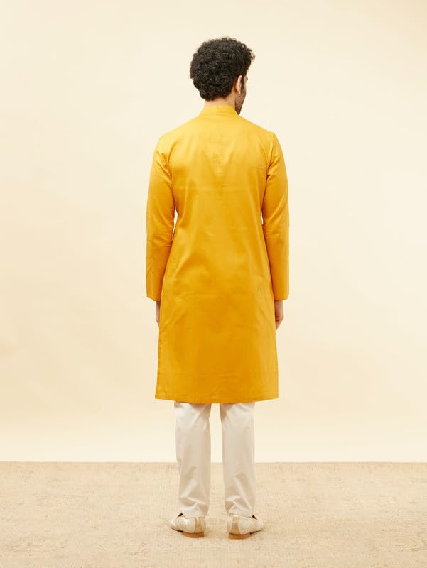 Manyavar Men's Mustard Cotton Checks Kurta Pyjama Set