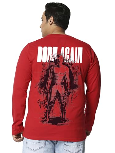 Bewakoof Official Marvel Merchandise Daredevil Men's Graphic Print Regular Fit Full Sleeve Round Neck Cotton Plus Size T-Shirt_694259_Red_3XL