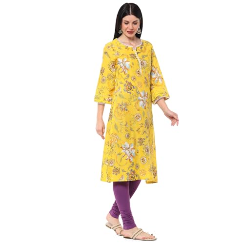 BIBA Women Cotton Straight Kurta (CHINTZPOPCOLLECTION20227SS24YEL_Yellow