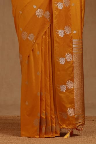 Soch Womens Yellow Tussar Floral Zari Woven Saree
