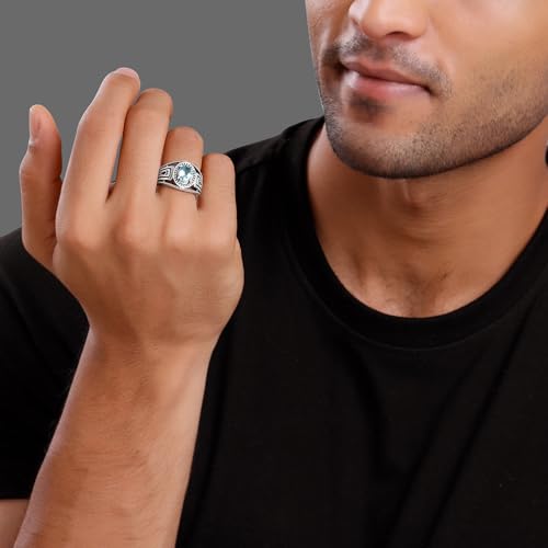 GIVA 925 Oxidised Silver Aqua Shine Ring For Him,Indian - 20| Gifts for Men & Boys | With Certificate of Authenticity and 925 Stamp | 6 Months Warranty