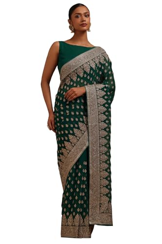 Soch Womens Teal Green Georgette Embroidered Saree With Zari