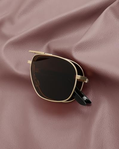 Carlton London Gold with Black Toned Brown Polarised Lens Foldover Rectangle Sunglass for mens
