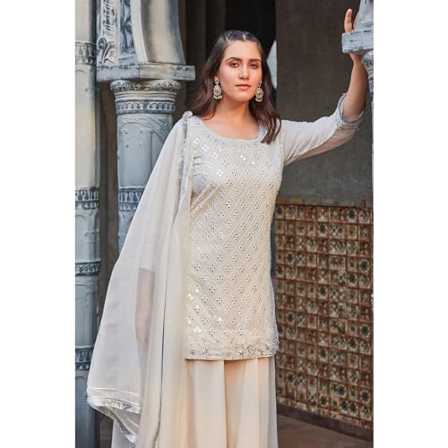 BIBA Women Cotton Blend Straight Embrodery Suit Set (SKDAAINA8900AW23OWHT_Off White