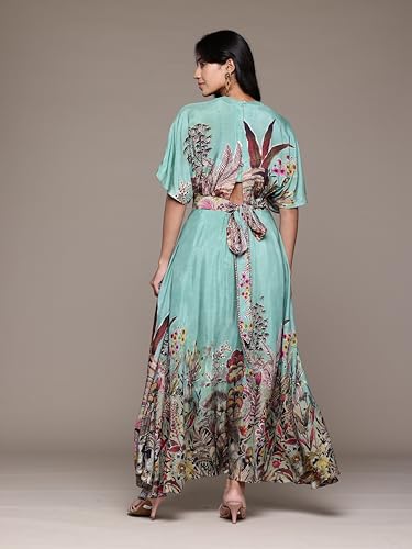 Ritu Kumar V-Neck Half Sleeves Dress Green