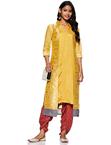 W for Woman Women's Rayon Solid Straight Kurta (19AUW12904-212657_Mustard_M (10))