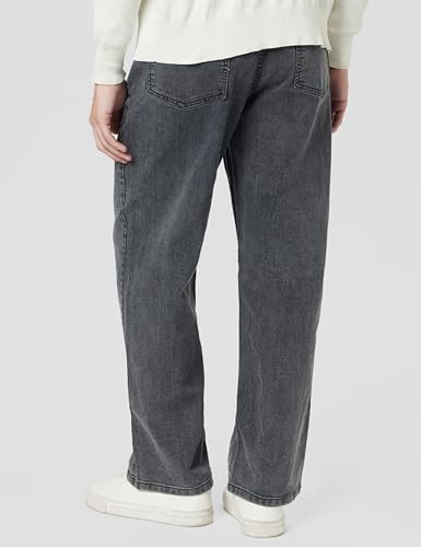 Styli Men Grey Wash Wide Leg Jeans with Whiskers