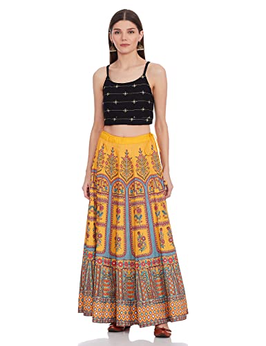 BIBA Polyester Contemporary Skirt (Twirl TR16370_Yellow_M)