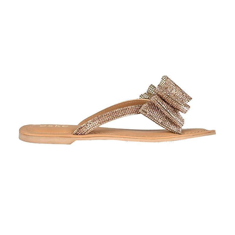 eske Elea Slip-On Women's Leather Sandal (Gold Glitter, 7)