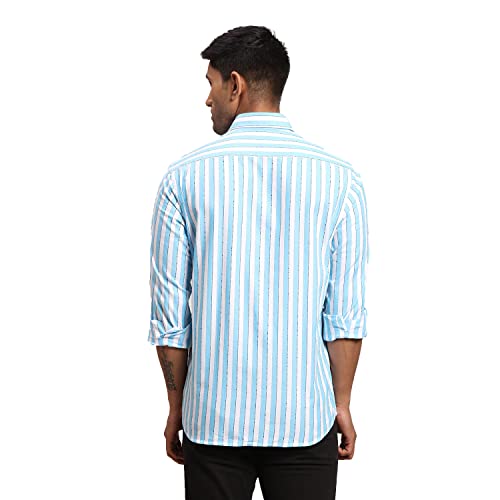 Color Plus Men's Full Sleeve Tailored Fit Medium Blue Casual Shirt