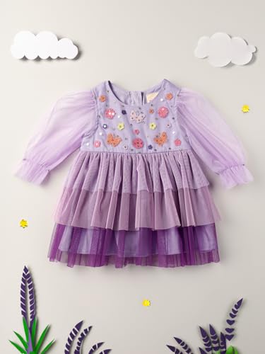 Nauti nati Baby Polyester Nautinati Girls' Net Round Neckline Dress Knee-Length Casual NN321-031_Purple