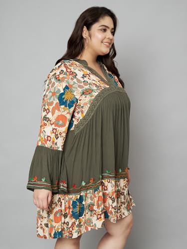 veldress21 Women Multicolor Short Mini Beachwear Flare Dress Summer Stylish Green Embroidered Plus Size (in, Alpha, 7XL, Plus, Green)