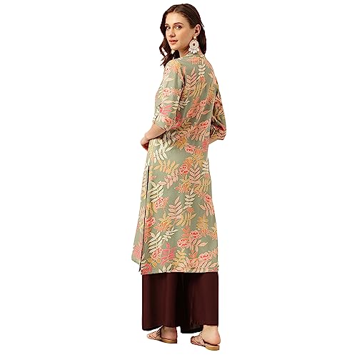 Divena Green Floral Digital Printed Straight Fold Sleeve Kurta