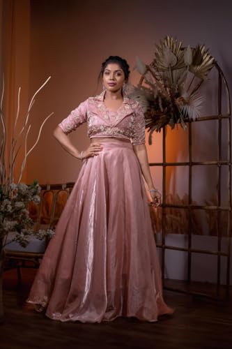 Women’s Designer Lehenga Set – Heavy Aari Work Embroidered Crop Top with Flared Skirt for Wedding