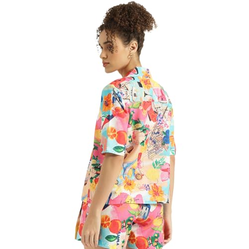 United Colors of Benetton Regular Fit Spread Collar Collage Print Shirt (Size: M) - 26P5WVNTPX69I901 Multicolor