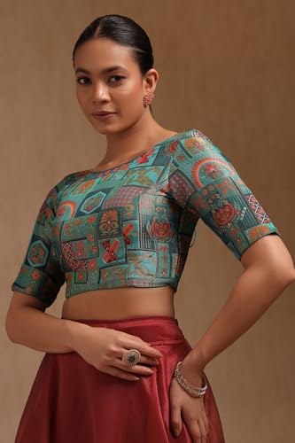 Soch Womens Teal Green Tussar Floral Print Padded Blouse