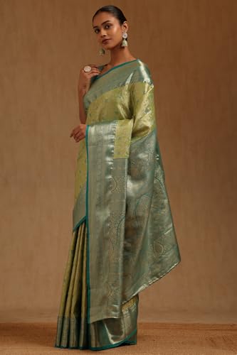 Soch Womens Light Green Silk Blend Floral Zari Woven Saree