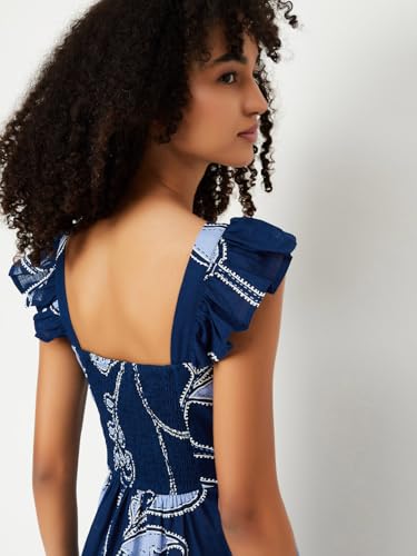 Max Kalki x Women Printed A-line Dress (Blue_S)