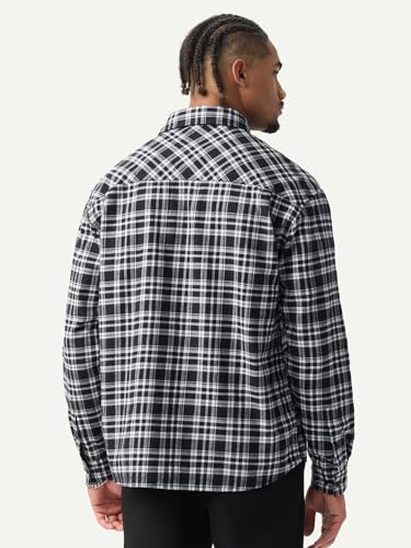 The Souled Store: Black Pearl Men and Boys Long Sleeve Spread Collar Plaid Cotton Lightweight Easy to Style Everyday Office Wear Casual Relaxed Shirt
