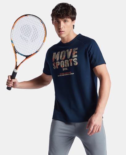 Jockey MV02 Men's Super Combed Cotton Blend Graphic Printed Round Neck Half Sleeve T-Shirt with Stay Fresh Treatment_Navy_S