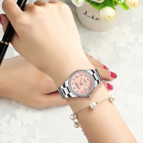 NIBOSI Women Watches Analogue Wrist Watches Watches for Women's & Girls&Miss&Ladies Rose Gold Dial Watch with Stylish Diamond （Rose Gold Silver）