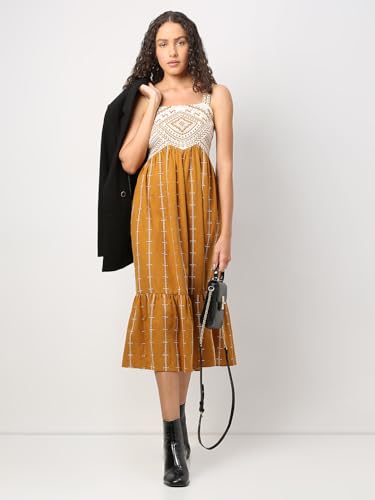 VERO MODA Women Geometric Print Black Viscose Midi Length Fit and Flare Dress