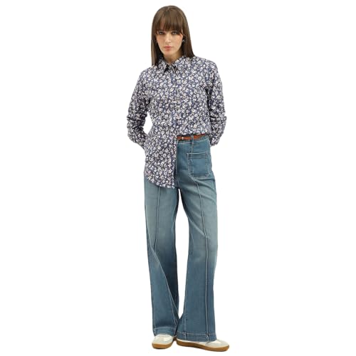 United Colors of Benetton Spread Collar Floral Print Shirt (Size:L)-25P5Q6SDQ0AY65VL Blue