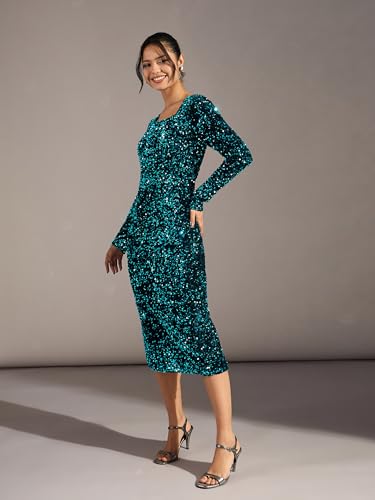 barcino Teal Velour Sequin Midi Dress