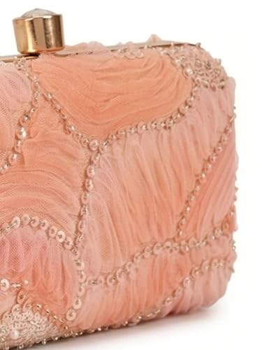 THE TAN CLAN Aqua Orange Box Clutch Purse For Women Stylish Ladies Handbag Bridal Wedding Fancy Ethnic Clutch Bag Designer Evening Hand Purse With Chain Strap And Metal Closure