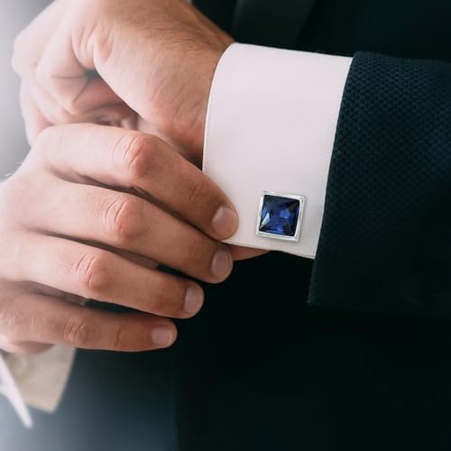 Peora Silver Plated Blue Crystal Cufflinks for Men Boys Wedding Business Gift