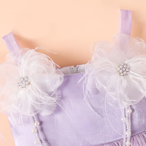 Hopscotch Girls Purple Sleeveless 3D Floral Applique Spagettie Strap Party Dress for Ages (4-5 Years)