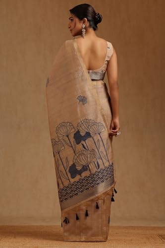 Soch Womens Navy Blue Tussar Zari Woven Saree