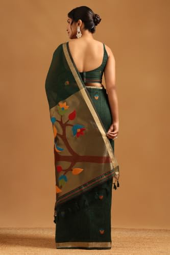 Soch Womens Green Organza Woven Design Saree
