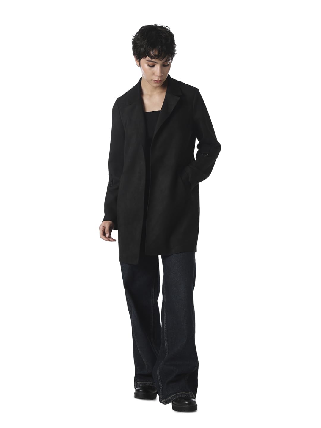 ONLY Women's Solid Regular Fit Black Coat