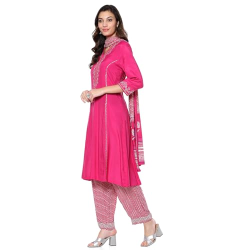 BIBA Women's Modal Kurta Sets (SKDASRT9606AW24FUS_Fuchsia