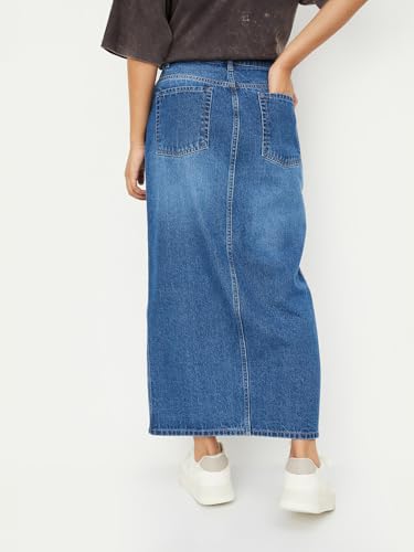 Max Women Washed Denim Skirt (Blue_34)
